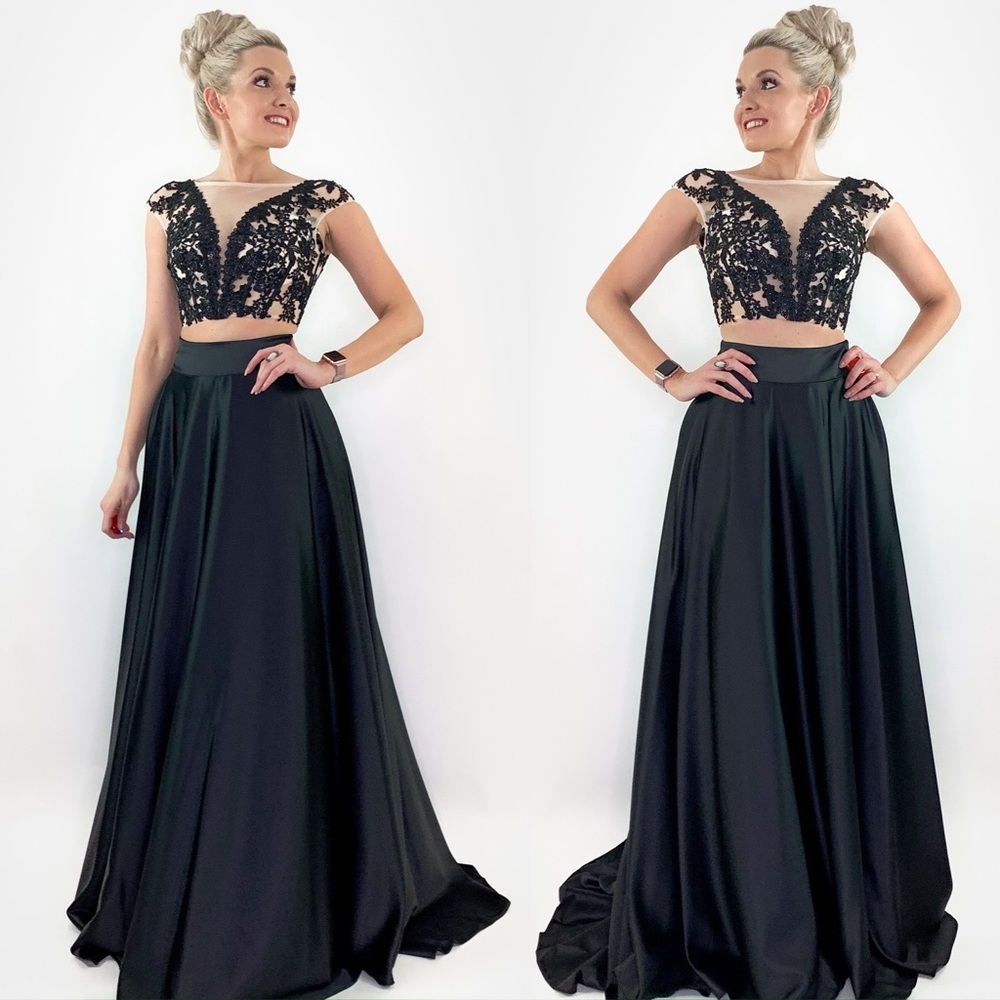 Black Lace Aline Prom Pageant Dress - Picture 3 of 8